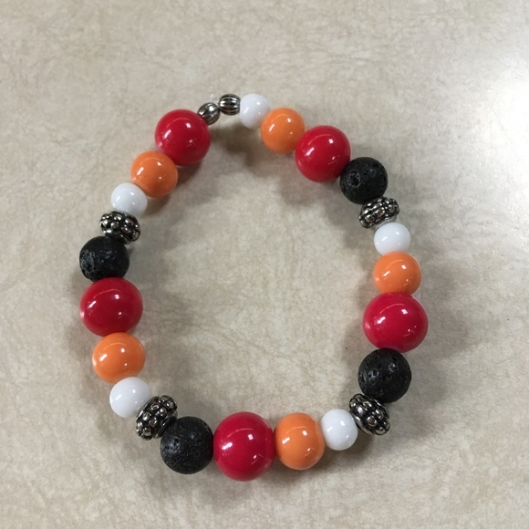 Handmade Lava Bead Essential Oil Bracelet Red Orange White Silver - Picture 1 of 1